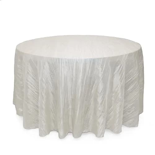 YOUR CHAIR COVERS - 132 Inch Round Crinkle Taffeta Tablecloth - Ivory, Crushed Shiny Dining Table Cloth for Wedding Party Birthday Baby Bridal Shower thumbnail 1