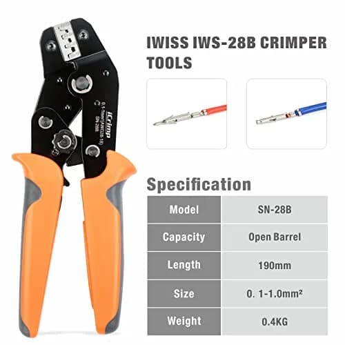 IWISS iCrimp SN-28B Crimping Tool for 3.96mm, 2.54mm, 2.5mm Pitch Connectors | High-Quality, USA Import, 20° Ratchet thumbnail 2