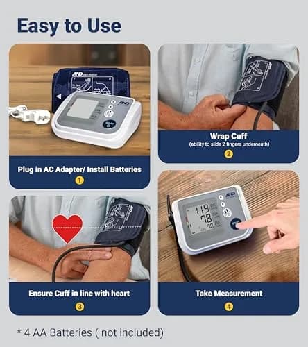 A&D Medical UA-767FAC Automatic Blood Pressure Monitor | 22-42cm Wide Cuff, 4 Users, 60 Readings, AC Adapter thumbnail 4