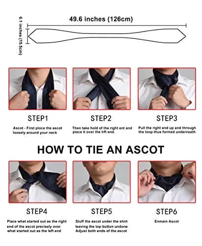 HISDERN Ascot Tie & Pocket Square Set 126cm (49.6") | Jacquard Woven Floral Paisley Polka Dot thumbnail 6