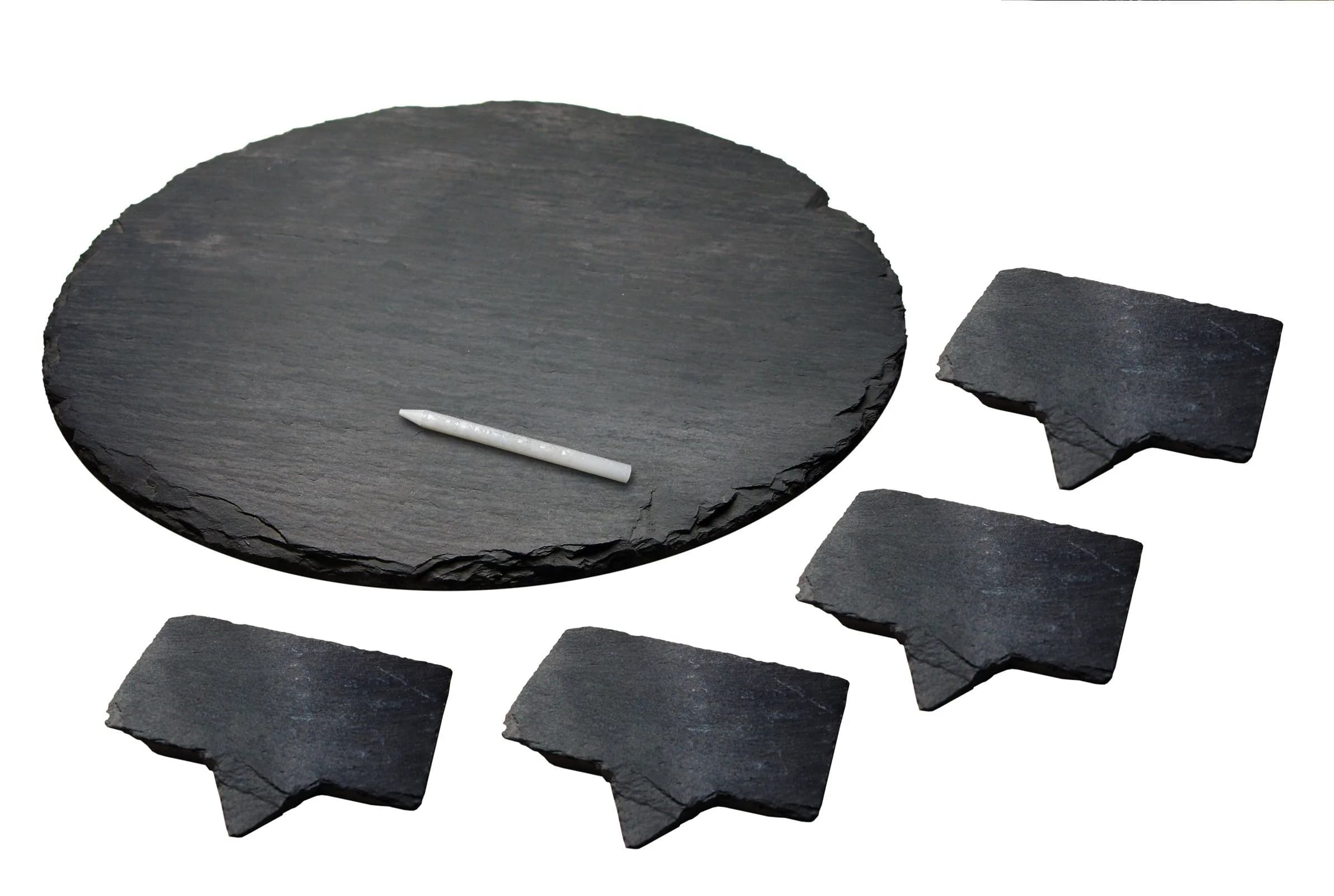 Vinotemp Slate Cheese Markers Set with Tray & Chalk | Natural Stone — Black