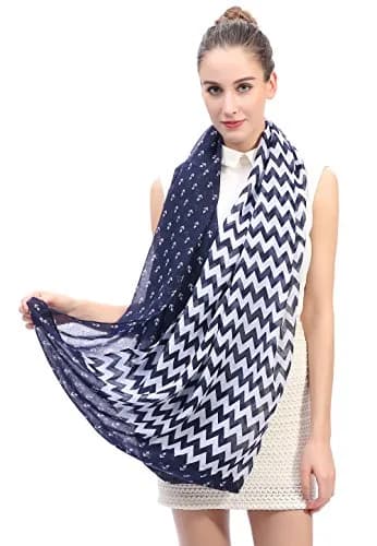 Lina & Lily Nautical Anchor Print Women's Infinity Scarf Lightweight (Navy Blue with Anchor Chevron Design) | All-Season Fashion Accessory thumbnail 4