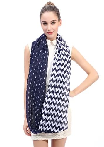Lina & Lily Nautical Anchor Print Women's Infinity Scarf Lightweight (Navy Blue with Anchor Chevron Design) | All-Season Fashion Accessory thumbnail 3