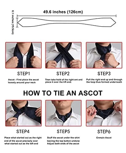HISDERN Ascot Tie Mens Formal Cravat Ties Floral Paisley Polka Dot Jacquard Self Ascots Cravat Scarf Wedding Party | Elegant & Rich Design (70-120 chars) thumbnail 6