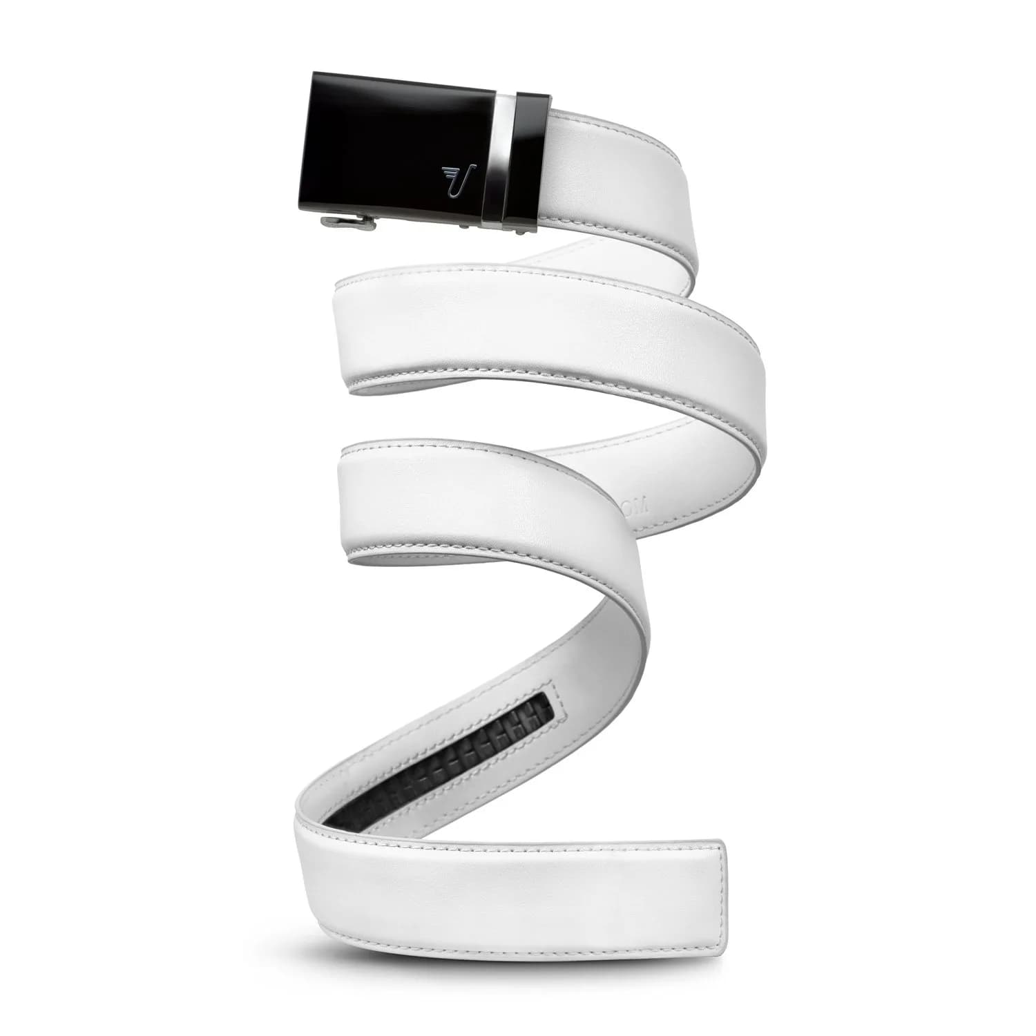 Mission Belt Men's Ratchet Belt - Vader 40 - Black Buckle/White Leather, Small (28-32) | Custom Fit & Support Global Hunger — Black Buckle & White Leather / Small (28 - 32)