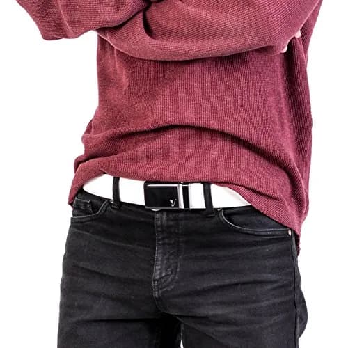Mission Belt Men's Ratchet Belt - Vader 40 - Black Buckle/White Leather, Small (28-32) | Custom Fit & Support Global Hunger thumbnail 2