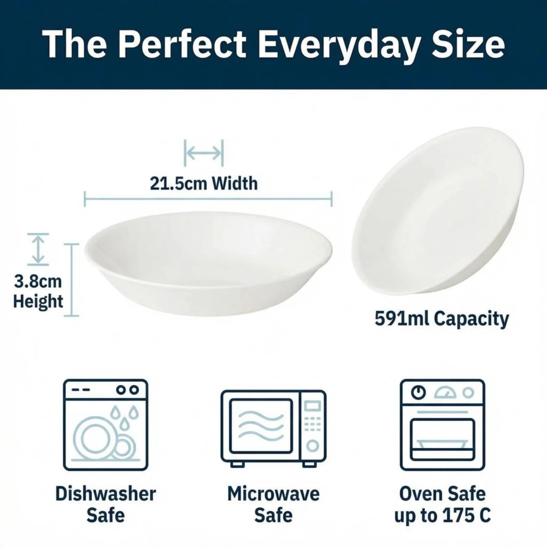 Corelle Vitrelle 6-Piece Winter Frost White Bowl Set 591ml (20-Oz) | Triple Layer Glass, Chip & Break Resistant - view 3