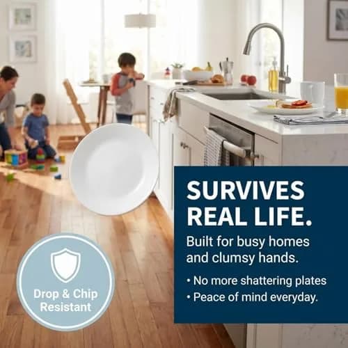 Corelle Winter Frost White Appetizer Plates 17.1cm (6.75-Inch) | Set of 6 Lightweight & Chip-Resistant Round Plates thumbnail 2