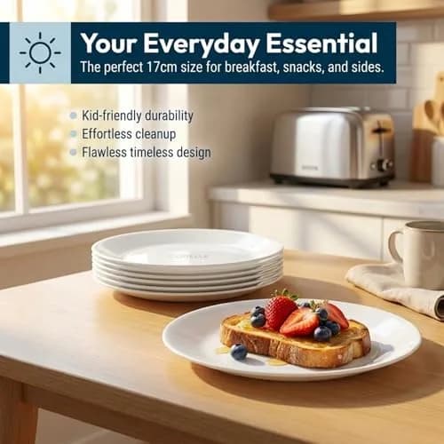 Corelle Winter Frost White Appetizer Plates 17.1cm (6.75-Inch) | Set of 6 Lightweight & Chip-Resistant Round Plates thumbnail 3