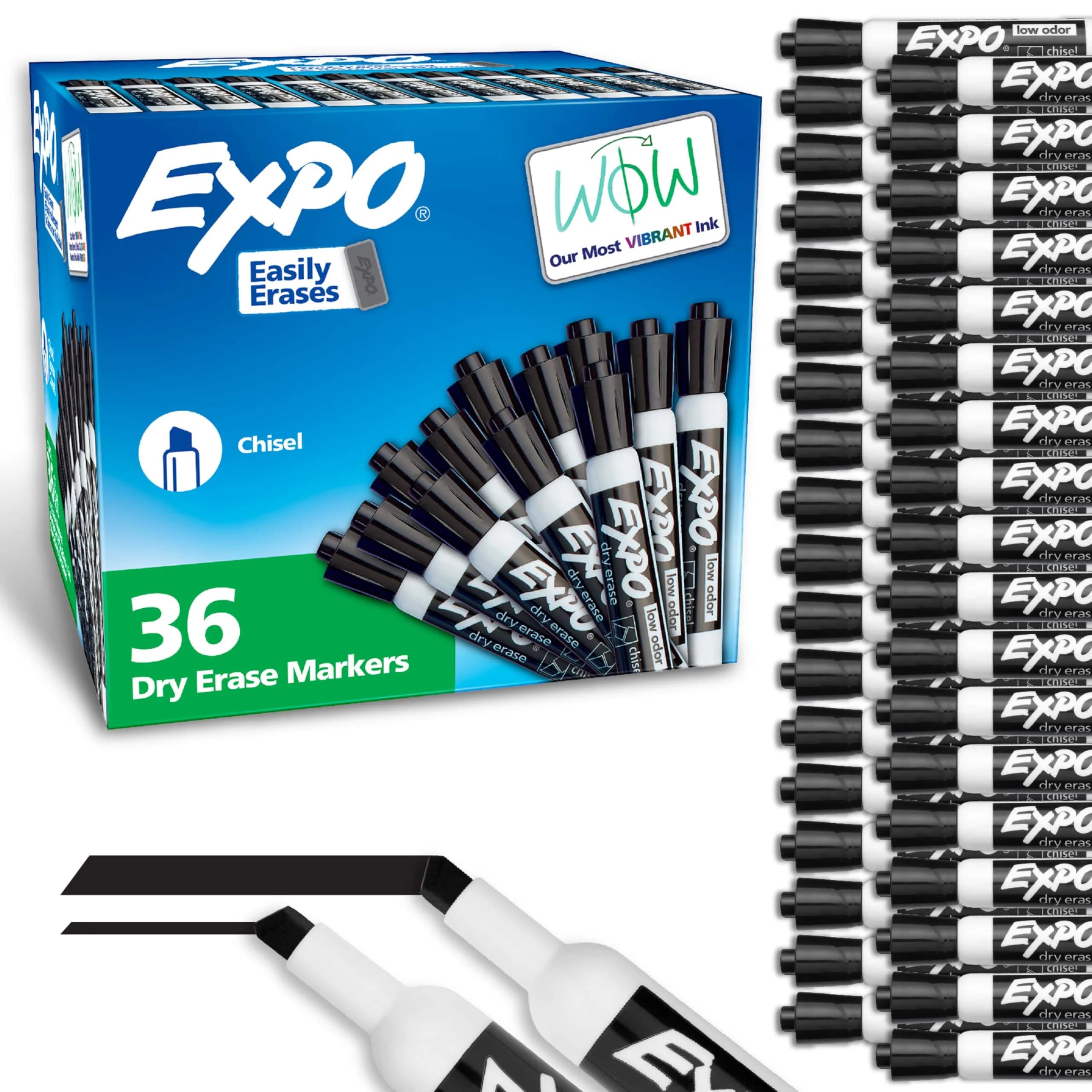 EXPO Low-Odor Chisel Tip Dry Erase Markers, Black, 36 Count - main product image