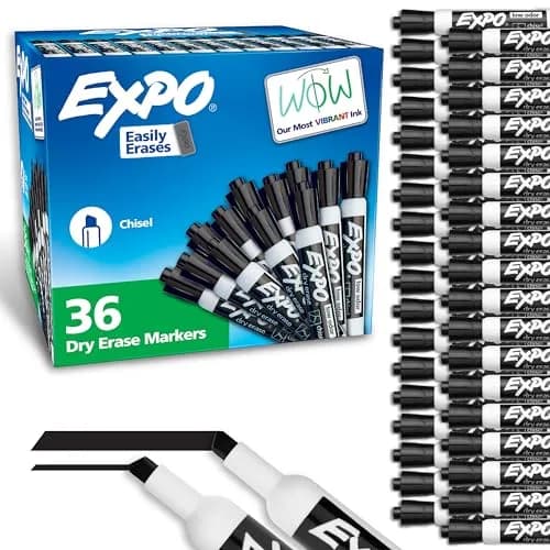 EXPO Low-Odor Dry Erase Markers Chisel Tip Black 216 Count (Pack of 6) | Vibrant Ink for Clear Visibility — Chisel