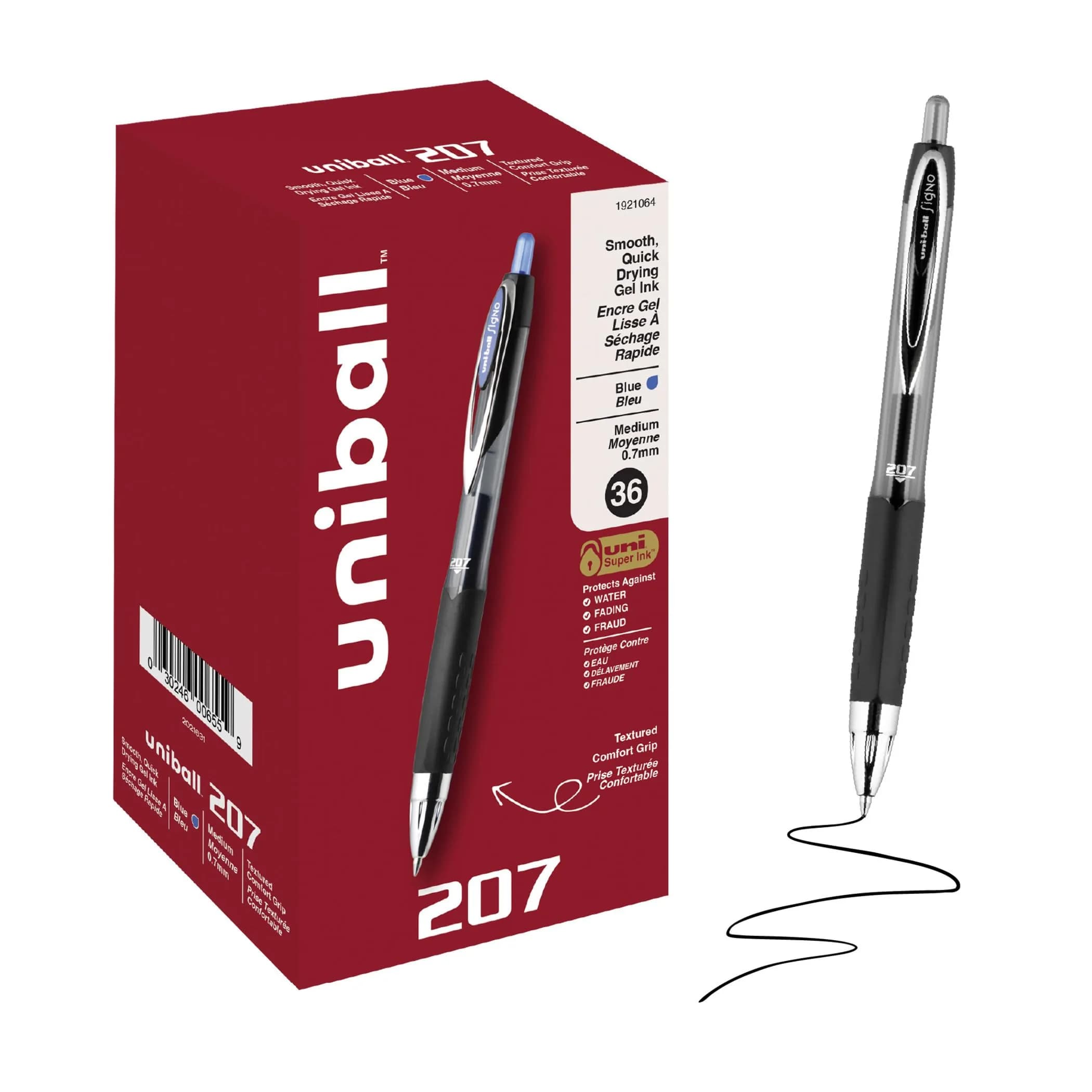 Uni-Ball 207 Retractable Gel Pens, Blue Ink, 0.7mm Medium Point, 36 Count | Smooth Writing, Fraud-Resistant, uni Super Ink™ - main product image