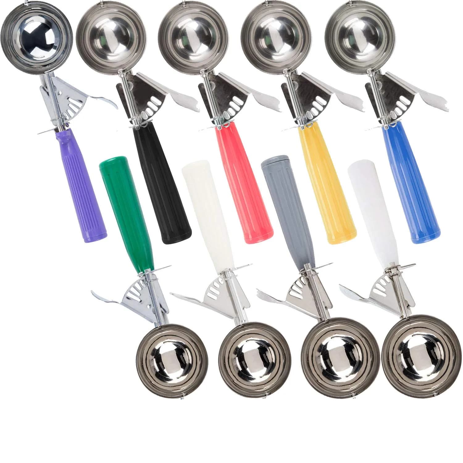 Tiger Chef Assorted Colors and Sizes Stainless Steel Ice Cream Scoop Disher | NSF Certified, 9-Piece Set for Kitchen & Catering — Color Coded Dishers