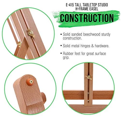 U.S. Art Supply Medium Wooden H-Frame Studio Tabletop Easel | Adjustable Stand, Holds Up To 27" Canvas, Portable Table Top Easel for Painting thumbnail 5