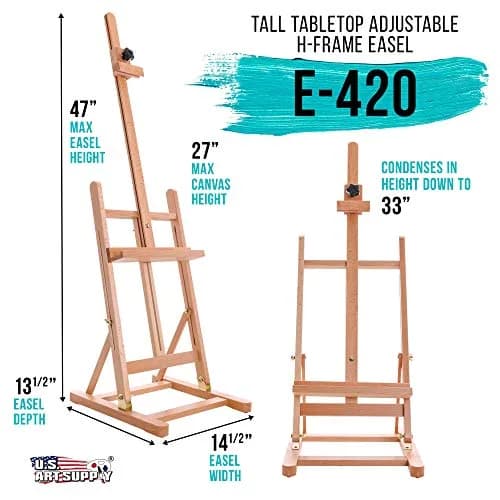 U.S. Art Supply Medium Wooden H-Frame Studio Tabletop Easel | Adjustable Stand, Holds Up To 27" Canvas, Portable Table Top Easel for Painting thumbnail 2
