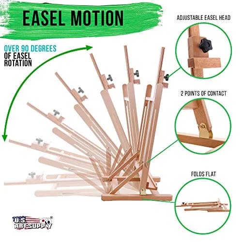 U.S. Art Supply Medium Wooden H-Frame Studio Tabletop Easel | Adjustable Stand, Holds Up To 27" Canvas, Portable Table Top Easel for Painting thumbnail 3