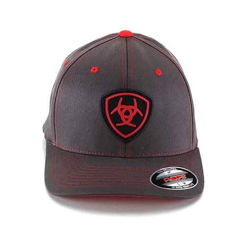 ARIAT Men's Flexfit Cap, Embroidered Shield Logo, Gray/Red, Small-Medium | Casual Fitted Baseball Cap with Embroidery thumbnail 2