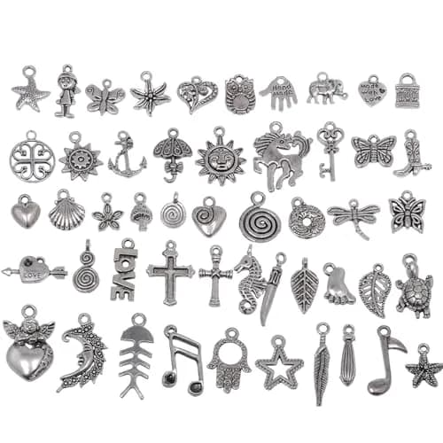 RUBYCA 50Pcs Mixed Silver Charms for Jewelry Making | Antiqued Silver Color, Rustic Vintage Look, 1-3.7cm thumbnail 1