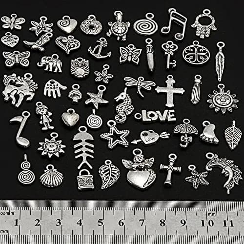 RUBYCA 50Pcs Mixed Silver Charms for Jewelry Making | Antiqued Silver Color, Rustic Vintage Look, 1-3.7cm thumbnail 2