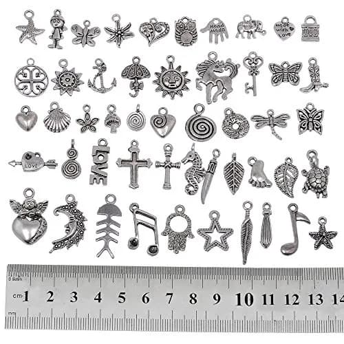 RUBYCA 50Pcs Mixed Silver Charms for Jewelry Making | Antiqued Silver Color, Rustic Vintage Look, 1-3.7cm thumbnail 3