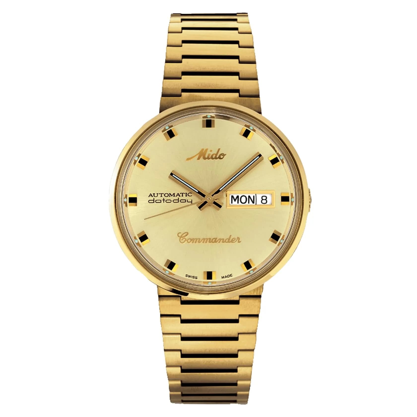 MIDO Commander 1959 Swiss Automatic Watch for Men - 37mm Yellow Dial - Stainless Steel Bracelet with Gold PVD Coating — Yellow on Gold Integrated Stainless Steel