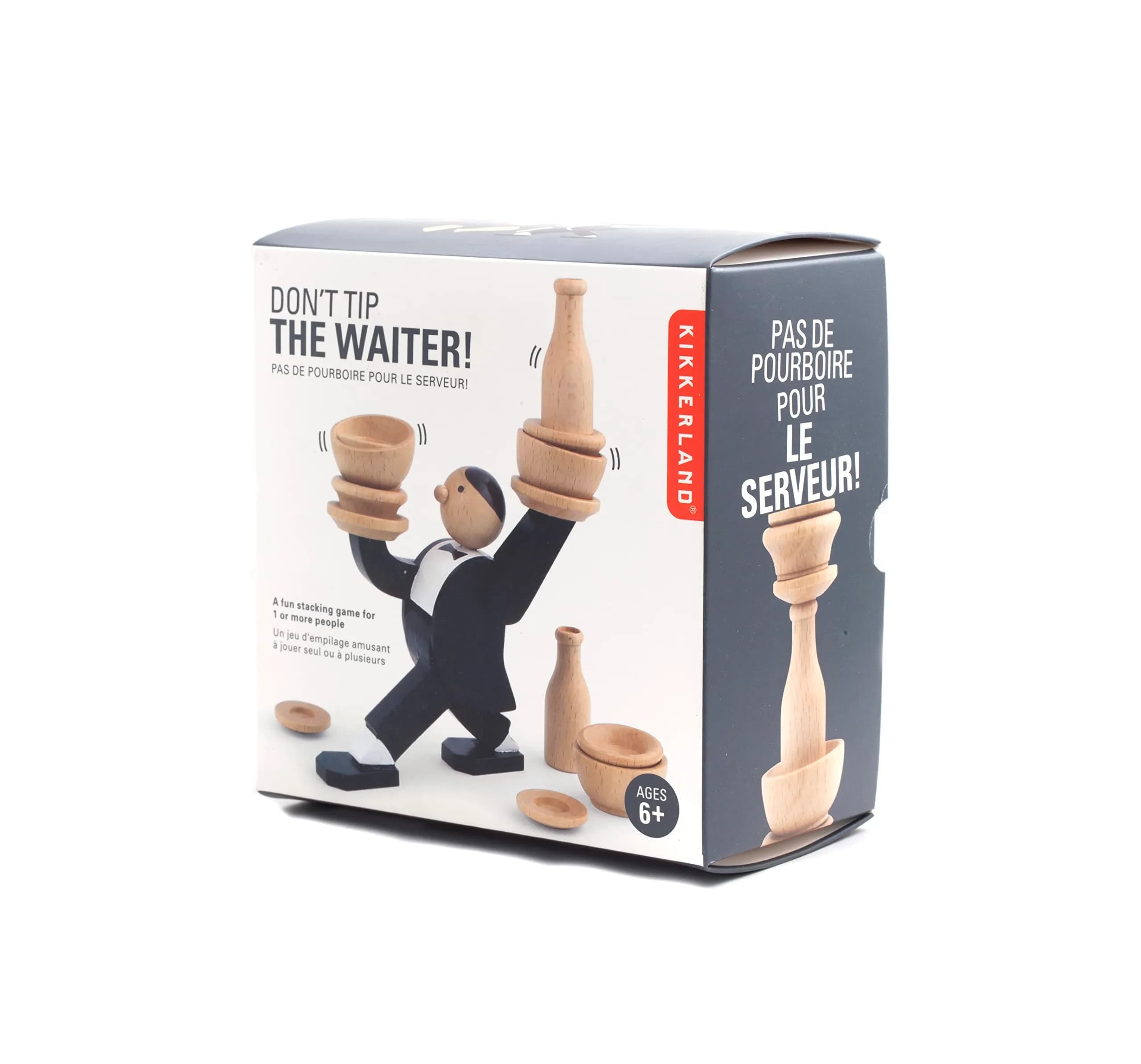 Kikkerland Don't Tip The Waiter Stacking Game 7.8 cm (3.1 inches) | Fun Wooden Game for Ages 6+ — Multi