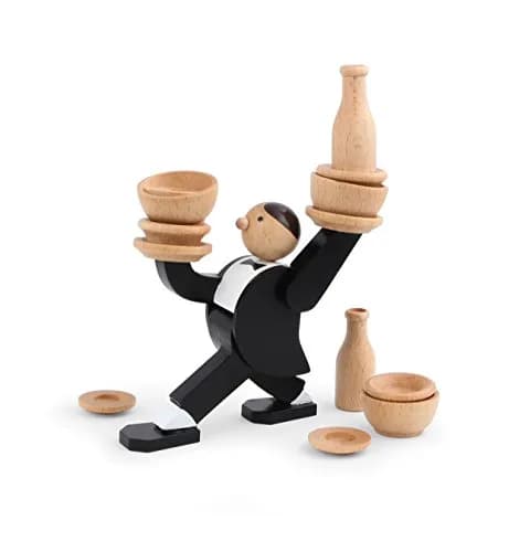 Kikkerland Don't Tip The Waiter Stacking Game 7.8 cm (3.1 inches) | Fun Wooden Game for Ages 6+ thumbnail 2