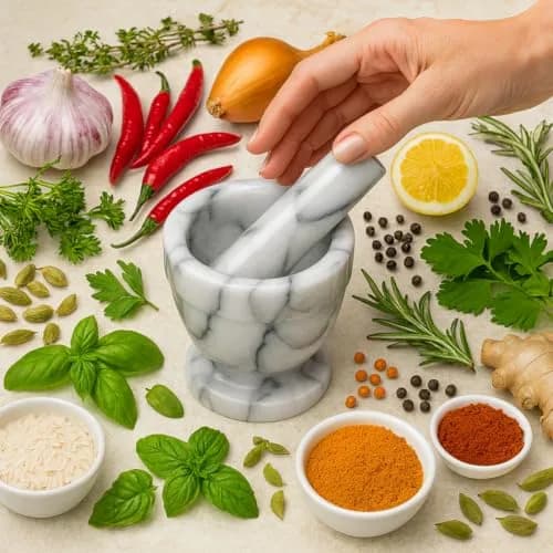 HIC Kitchen Tall Mortar and Pestle Set, Solid Carrara Marble, 4-Inch | Durable Kitchen Tool for Spices & Remedies thumbnail 4