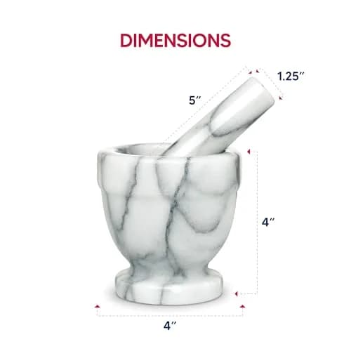 HIC Kitchen Tall Mortar and Pestle Set, Solid Carrara Marble, 4-Inch | Durable Kitchen Tool for Spices & Remedies thumbnail 7