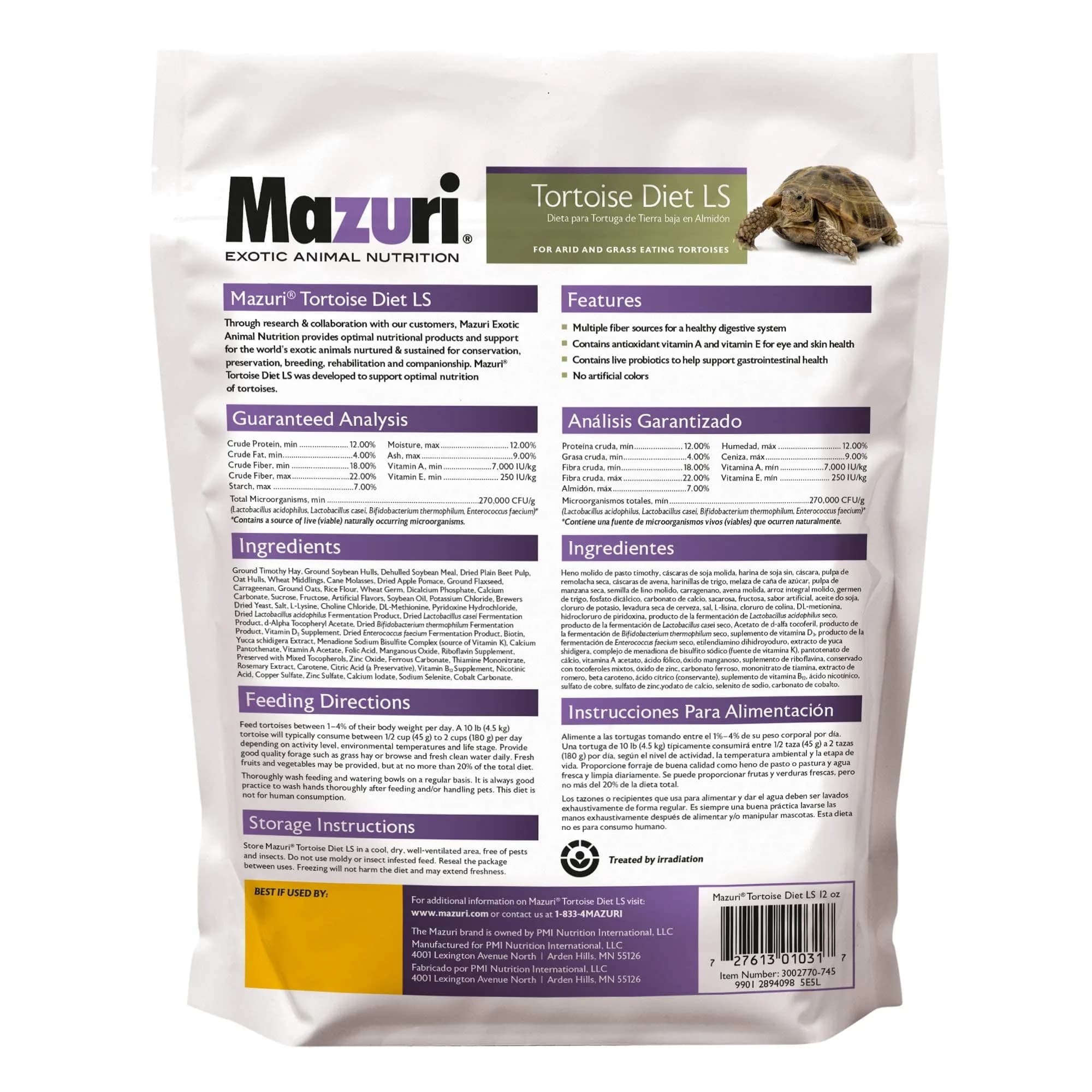 Mazuri Low Starch Tortoise Diet 340 g (12 oz) | High Fiber, Probiotic Formula for Arid Tortoises - view 2