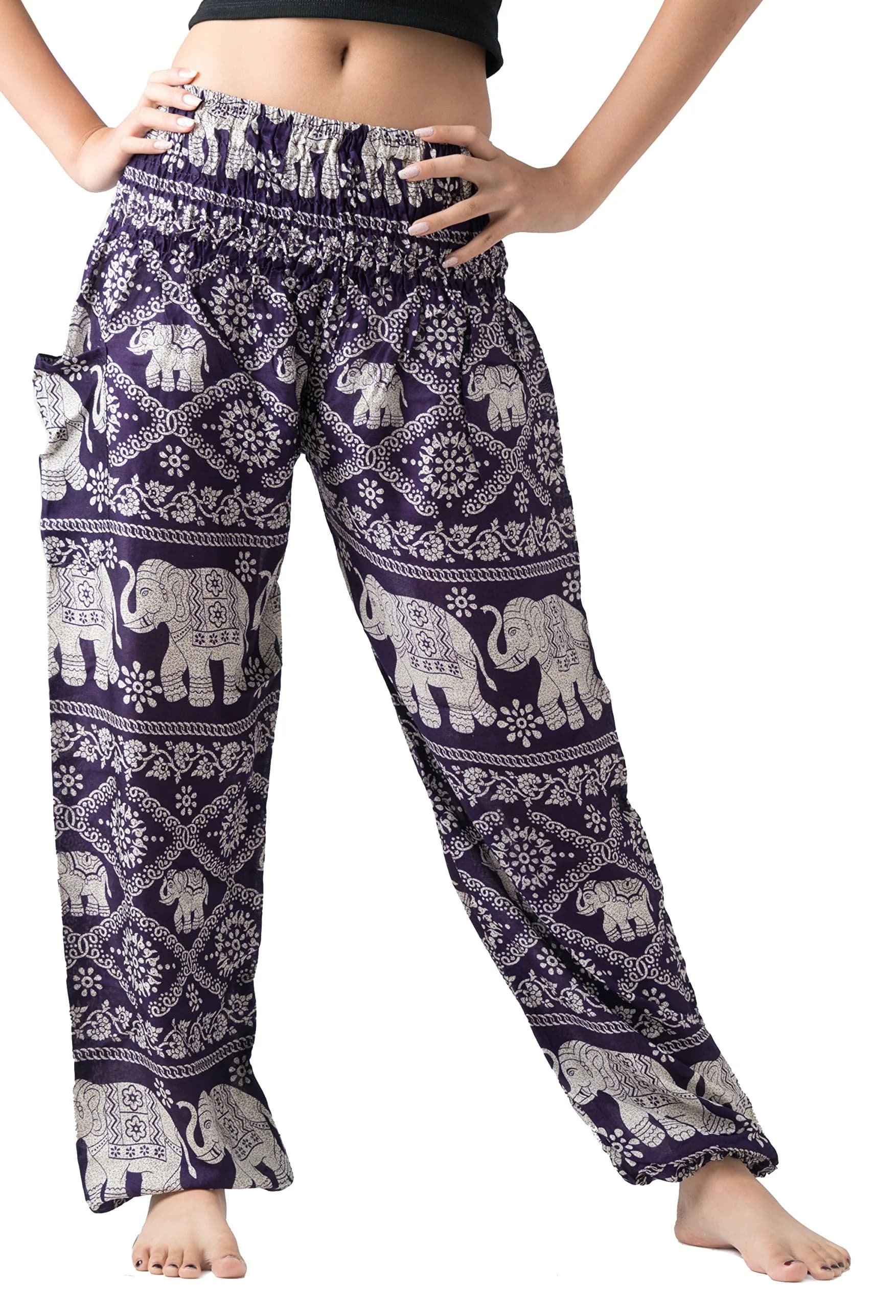 B BANGKOK PANTS Boho Harem Pants Women (Purple Elephant, One Size) | Lightweight Rayon, Bohemian Style, Versatile Fit - main product image