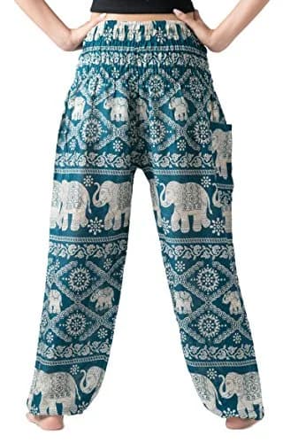 B BANGKOK PANTS Boho Harem Pants Women (One Size, Green Elephant) | Lightweight Rayon, Bohemian Style, Versatile for Beach & Festival thumbnail 5