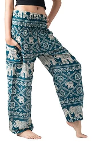 B BANGKOK PANTS Boho Harem Pants Women (One Size, Green Elephant) | Lightweight Rayon, Bohemian Style, Versatile for Beach & Festival thumbnail 2