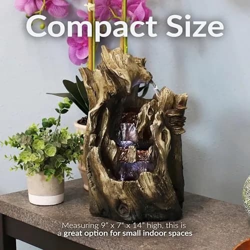 Sunnydaze Cascading Caves 14-Inch Tabletop Water Fountain with LED Lights | Natural Stone Look, 12V Pump, 2.5 Cups Water thumbnail 4