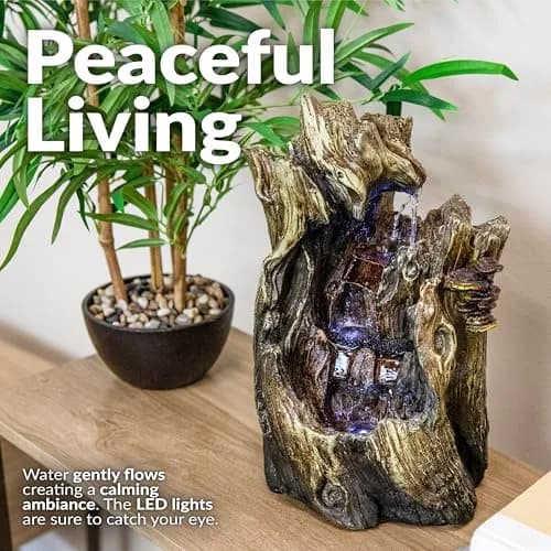Sunnydaze Cascading Caves 14-Inch Tabletop Water Fountain with LED Lights | Natural Stone Look, 12V Pump, 2.5 Cups Water thumbnail 2