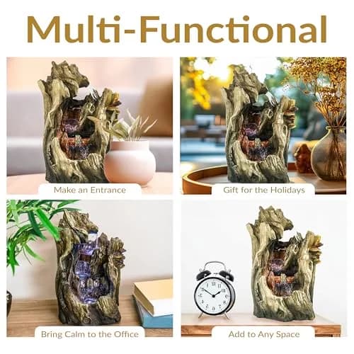 Sunnydaze Cascading Caves 14-Inch Tabletop Water Fountain with LED Lights | Natural Stone Look, 12V Pump, 2.5 Cups Water thumbnail 3