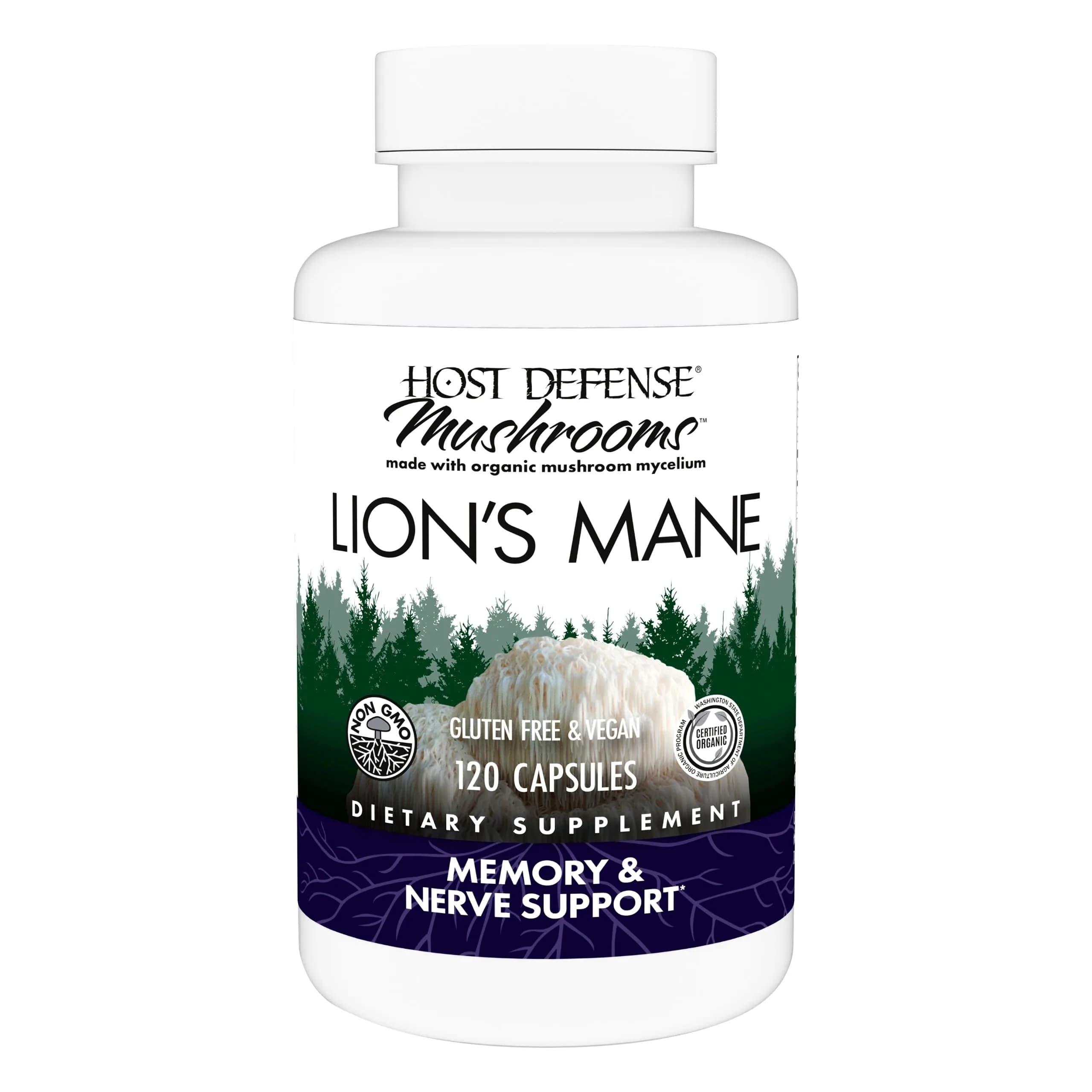 Host Defense Lion's Mane, Brain Support & Focus, 120 Capsules | Supports Memory & Nervous System