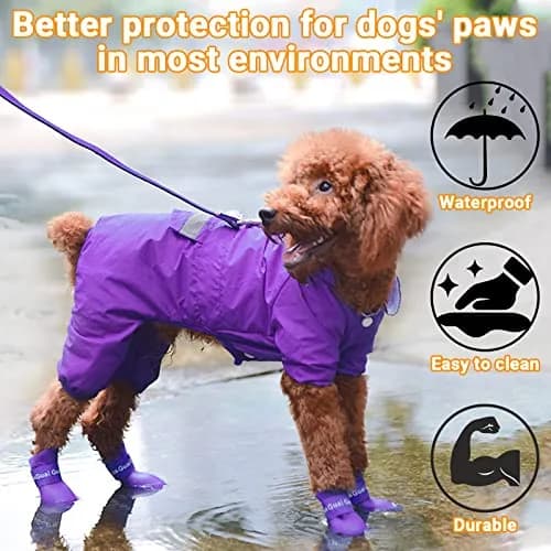 Cdycam Puppy Dogs Candy Colors Anti-Slip Waterproof Rubber Rain Shoes Boots Paws Cover (Purple,Medium) | Waterproof, Anti-Skid, Soft & Comfortable thumbnail 4