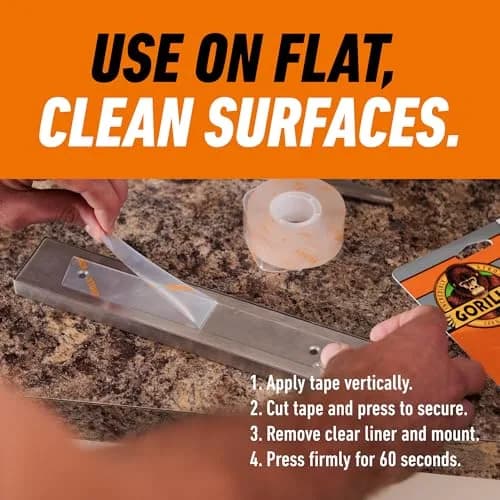 Gorilla Invisible Hold Mounting Tape 2.54cm x 152.4cm (1" x 60") | Holds Up to 6.8kg (15 lbs) Clear Double-Sided Adhesive thumbnail 4