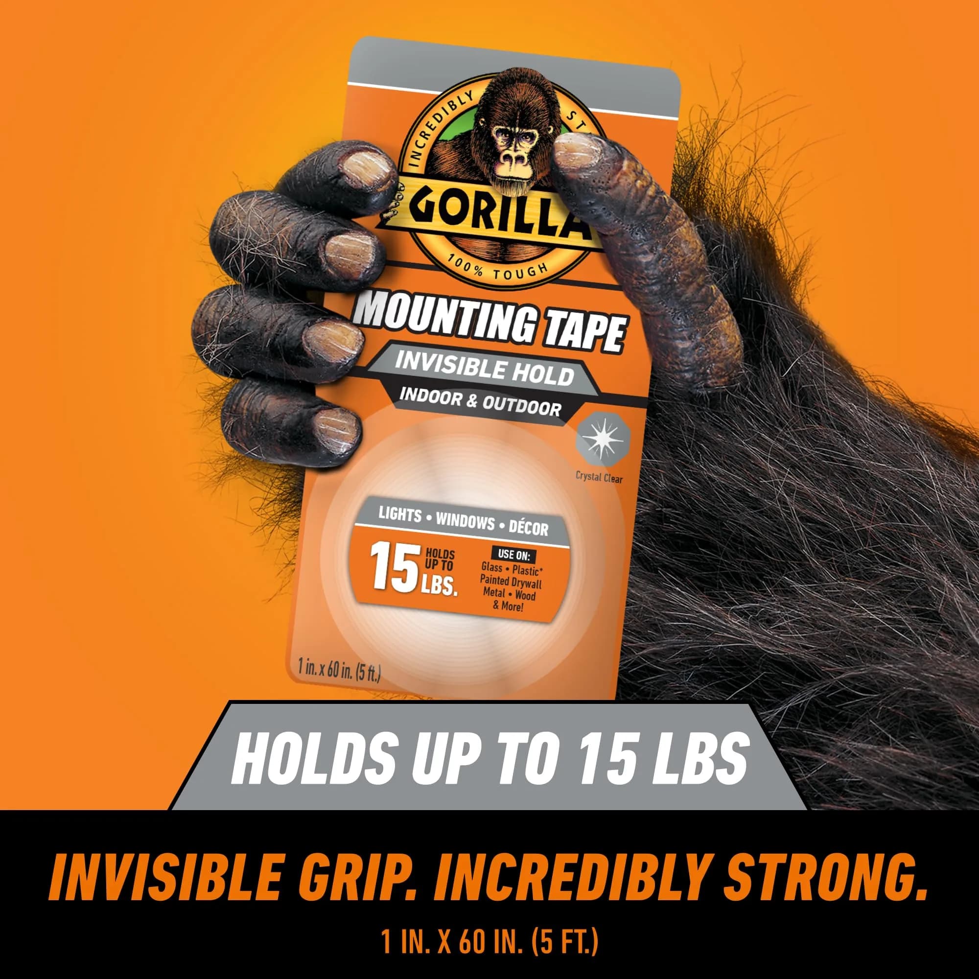 Gorilla Invisible Hold Mounting Tape 2.54cm x 152.4cm (1" x 60") | Holds Up to 6.8kg (15 lbs) Clear Double-Sided Adhesive - view 2