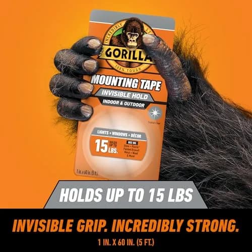 Gorilla Invisible Hold Mounting Tape 2.54cm x 152.4cm (1" x 60") | Holds Up to 6.8kg (15 lbs) Clear Double-Sided Adhesive thumbnail 2