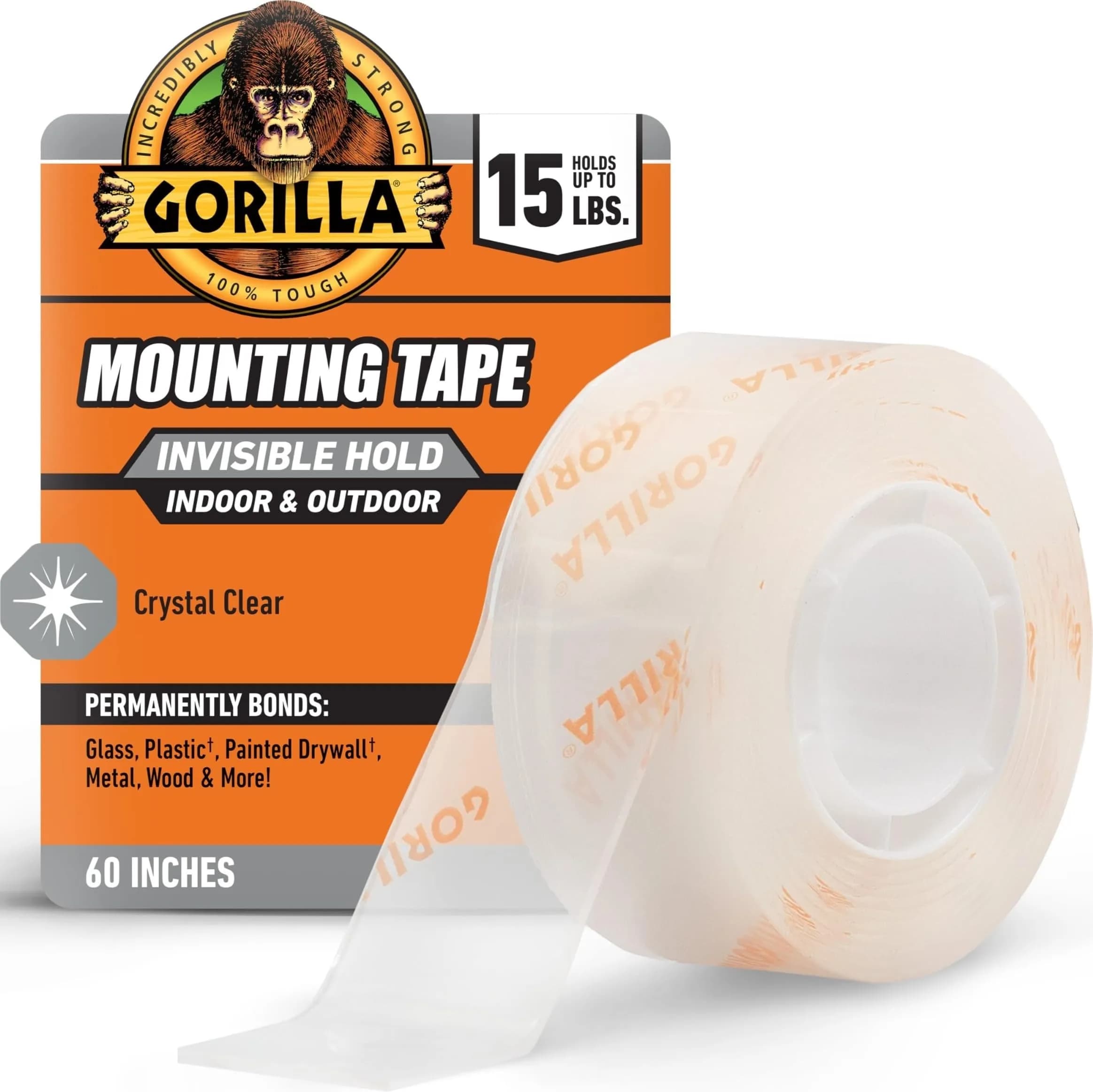 Gorilla Tough & Clear Double Sided Mounting Tape 1" x 60" (2.54cm x 152.4cm) — 6 Rolls | Holds Up to 15 lbs — 60' inches