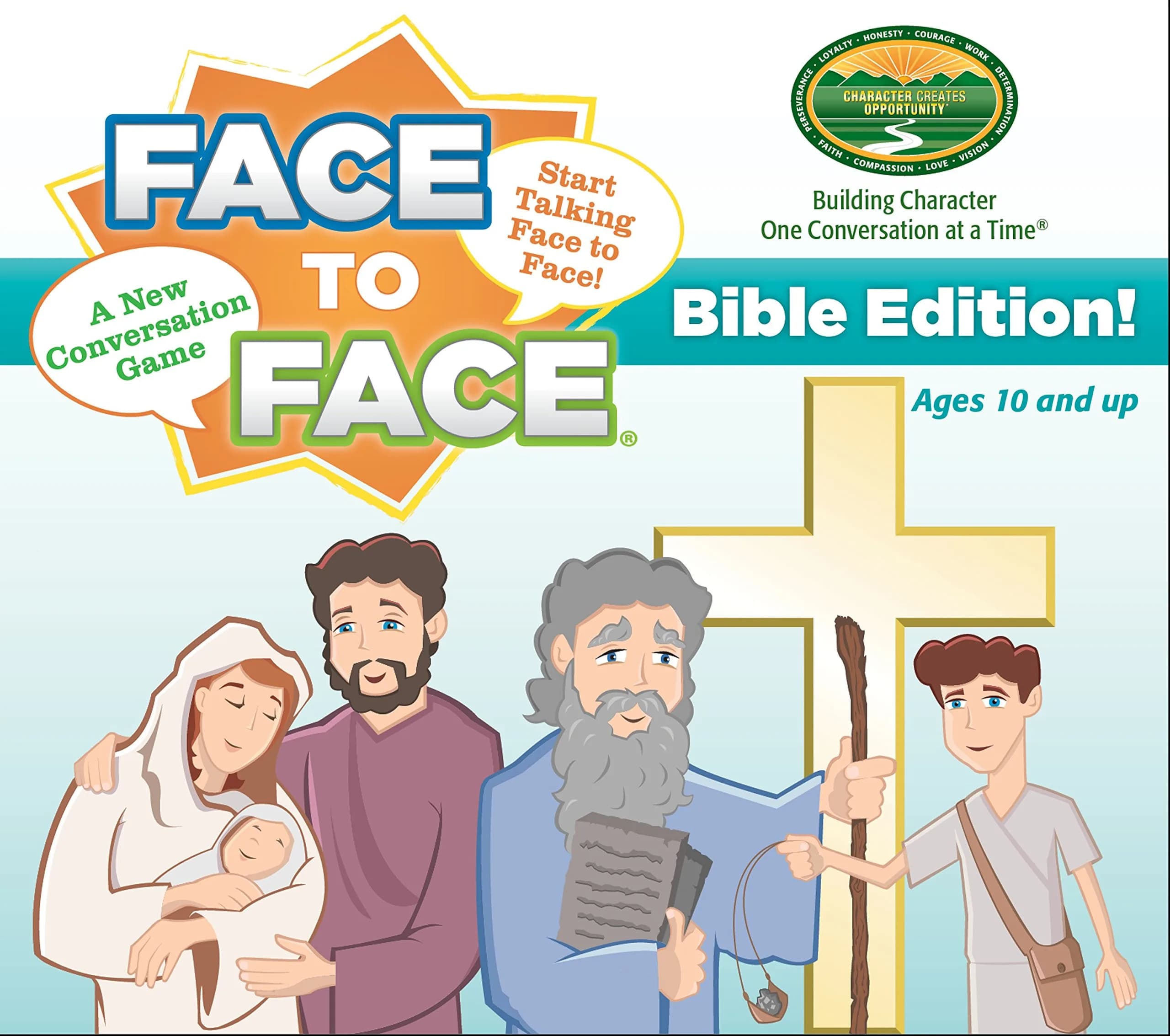 Harvest Time Partners Face to Face Bible Edition - Conversation Starters for Kids & Adults, 96 Scenario Cards, Ages 10+ | Bible-based Family Game