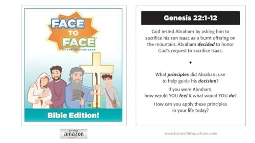 Harvest Time Partners Face to Face Bible Edition - Conversation Starters for Kids & Adults, 96 Scenario Cards, Ages 10+ | Bible-based Family Game thumbnail 6