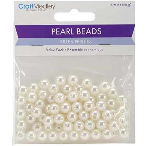 Craft Medley Acrylic Pearl Beads 8mm Ivory | Realistic Jewelry Beads for Crafts thumbnail 1
