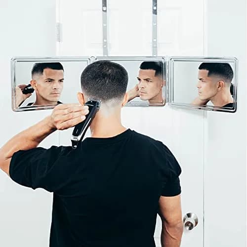 Self-Cut System 3 Way Mirror Black Lambo Portable Trifold Mirror 14"L x 9.5"W | 360° Grooming Control thumbnail 1