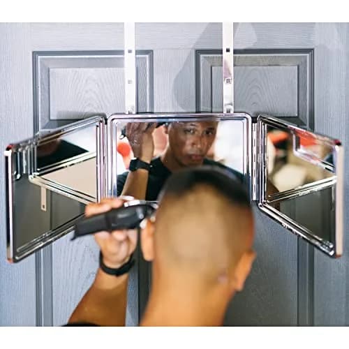 Self-Cut System 3 Way Mirror Black Lambo Portable Trifold Mirror 14"L x 9.5"W | 360° Grooming Control thumbnail 5