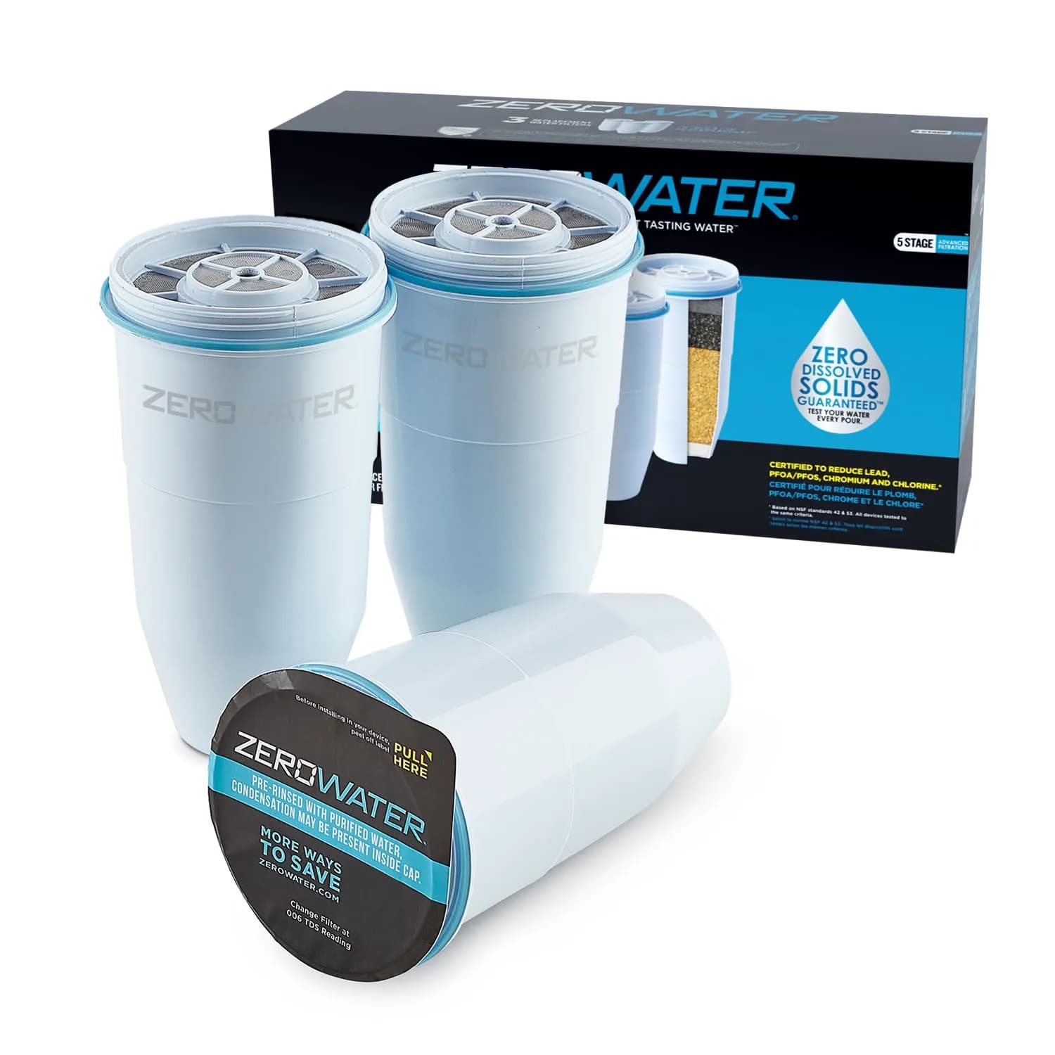 ZeroWater Official Replacement Water Filter 3-Pack | Removes PFOA/PFOS, Lead, Mercury, TDS