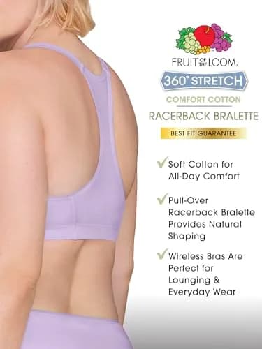 Fruit of the Loom Women's Spaghetti Strap Cotton Sports Bra - All-Day Comfort, Purple Velvet/Heather Grey/Lilac, 44 | Supportive Cotton Bra thumbnail 2