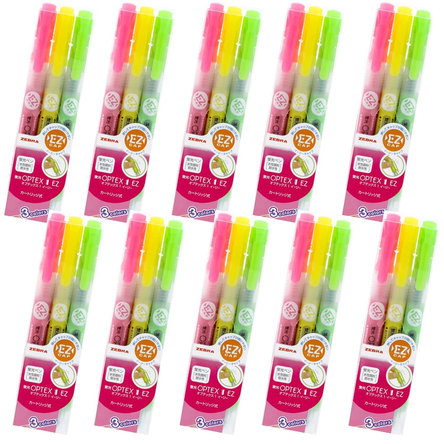 ゼブラ(ZEBRA) Pink Highlighter 10 Count | EZ Cap, Water-Based Ink, 4mm Line — 3 colors
